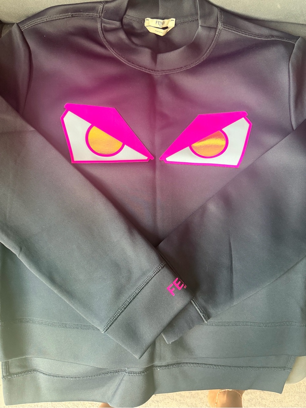 Fendi Charcoal Black Sweatshirt with Pink and Gold Eye Motif